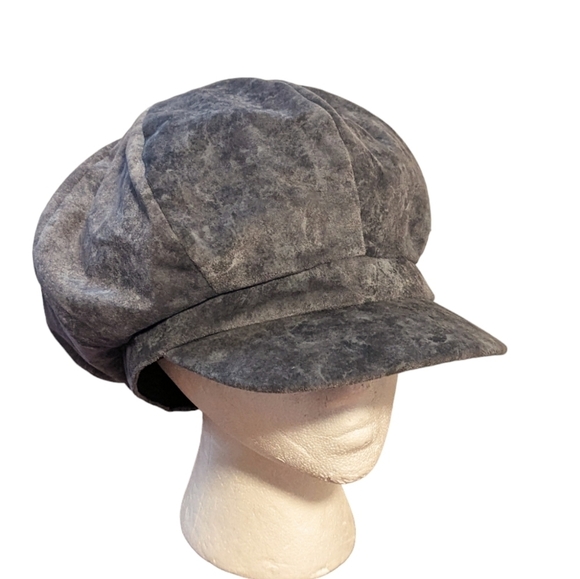 Y2K Vintage Microsuede Fiddler Cap Hat Newsboy Cadet Pageboy Grey Elastic Back - Picture 1 of 9